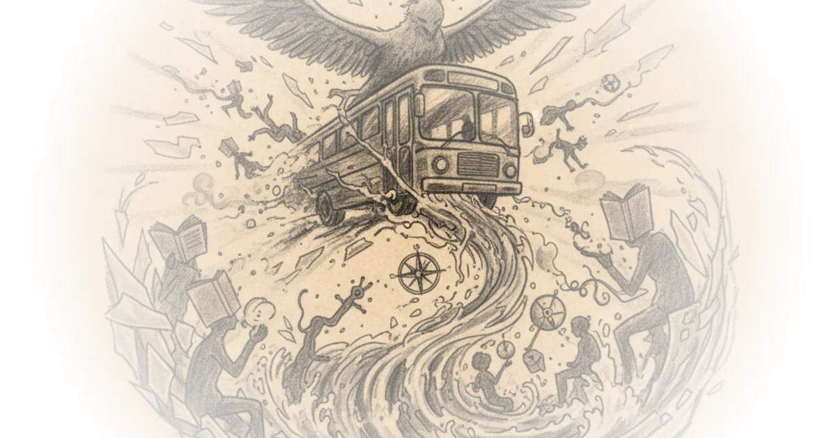 The bus flying into the ditch